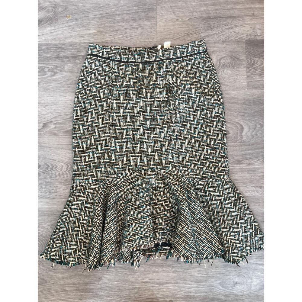 Elevenses size 6 Bellerby wool blend tweed frayed hem midi skirt